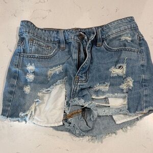 Fashion Nova Light Blue Distressed Jean Shorts